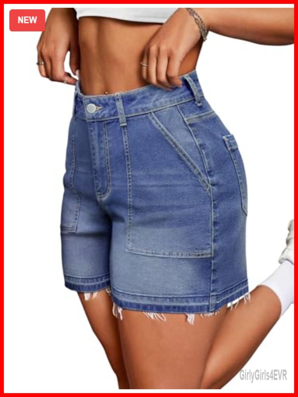 High Waisted Ripped Denim Shorts for Women Summer Trendy Jorts with Frayed Hem,